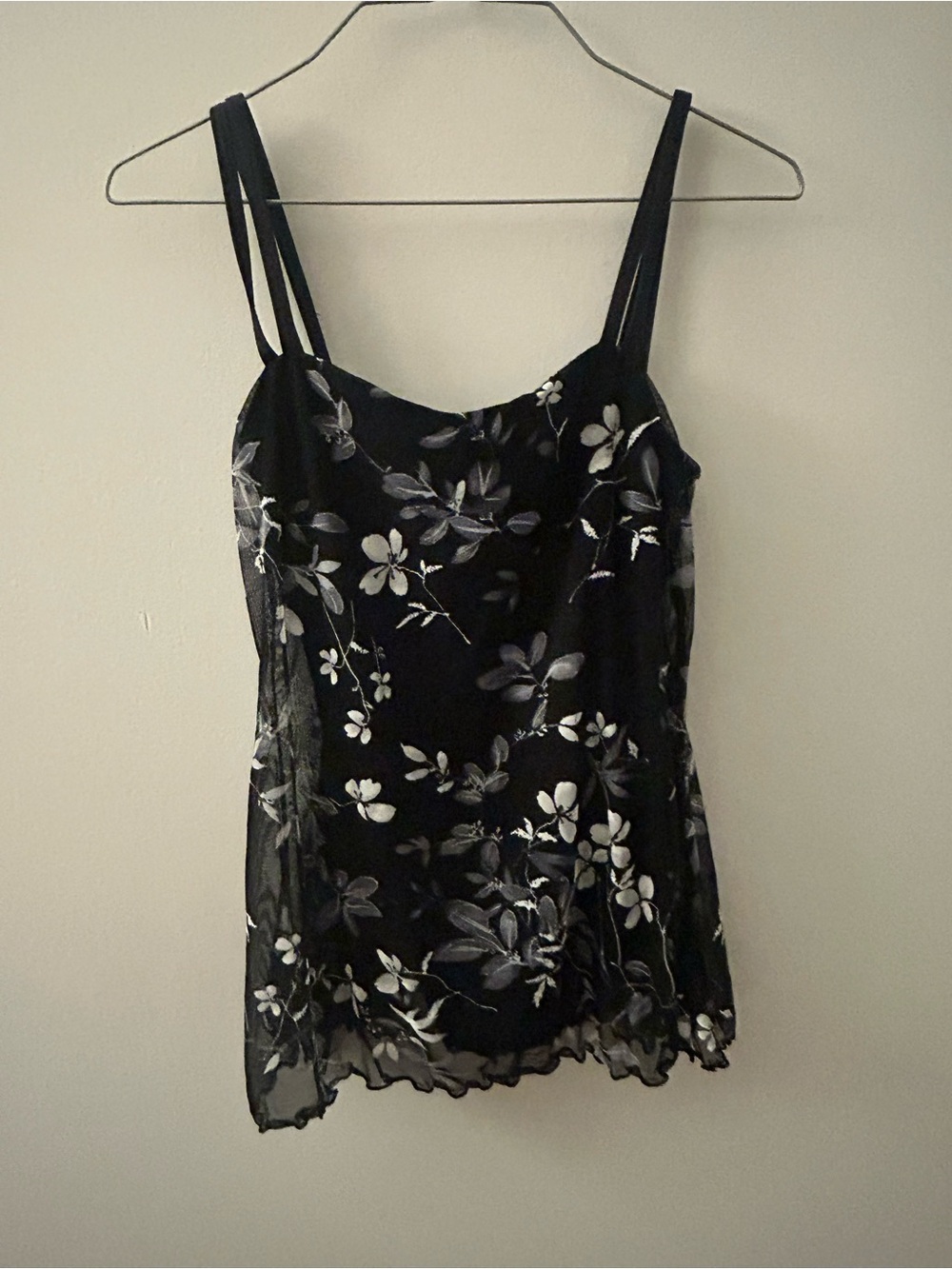 Basque Black Floral Sheer Double-Strap Slip Top